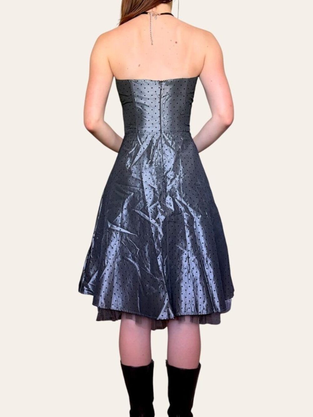 90s Rampage vintage strapless grunge silver black polka dot metallic party dress - Picture 4 of 7
